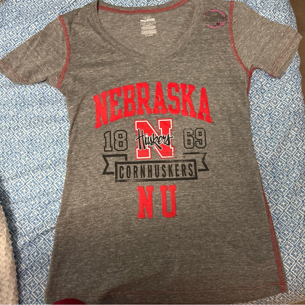 Pro Edge Kids Gray and Red Nebraska Tee